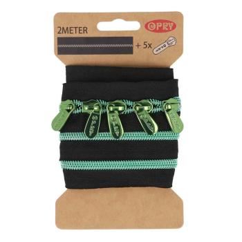 Preview: Endlosreißverschluss 2m Grün-Metallic inkl. 5 Schieber 